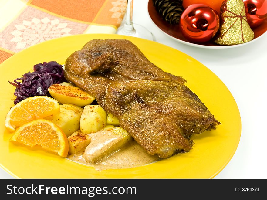 Roasted christmas duck with decoration