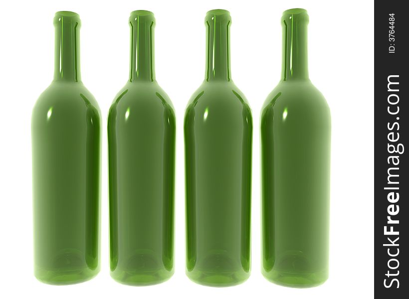 An illustration of 4 green glass bottles.