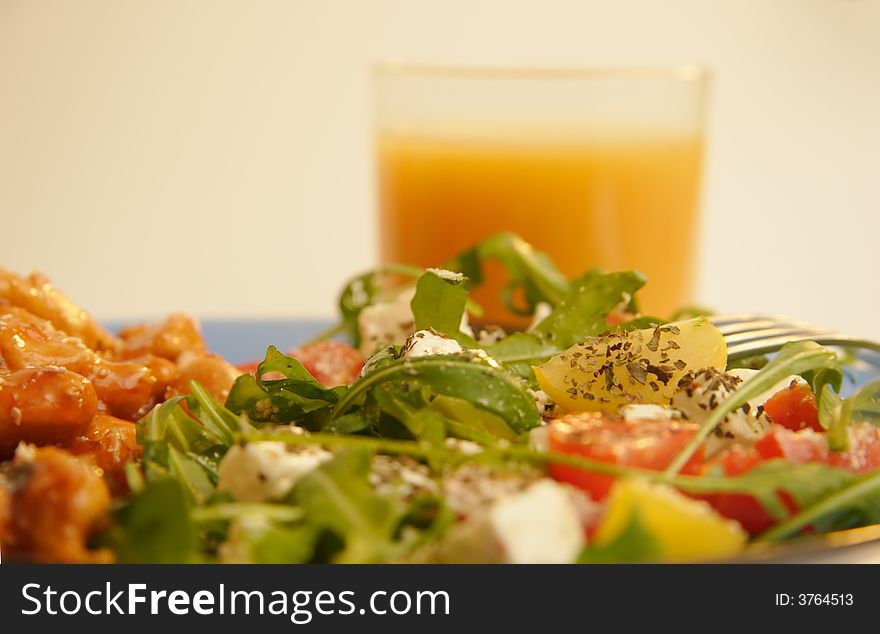 Fresh veggies salad with teriyaki chicken. Fresh veggies salad with teriyaki chicken