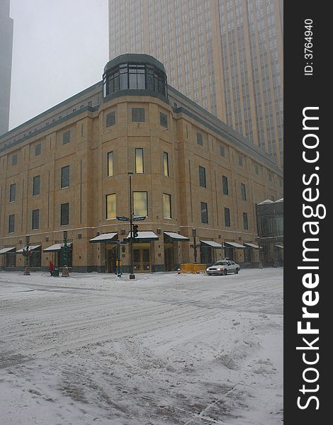 A picture of Necollet Street in downtown Minneapolis in winter time