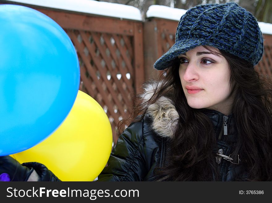 A girl looking at the ballon. A girl looking at the ballon