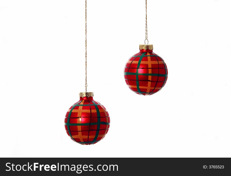 Red Striped Christmas Bulbs Isolated on a White Background