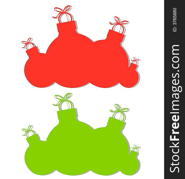 A clip art illustration of your choice of 2 Christmas ornament silhouettes with slight dropshadow in red and green isolated on white