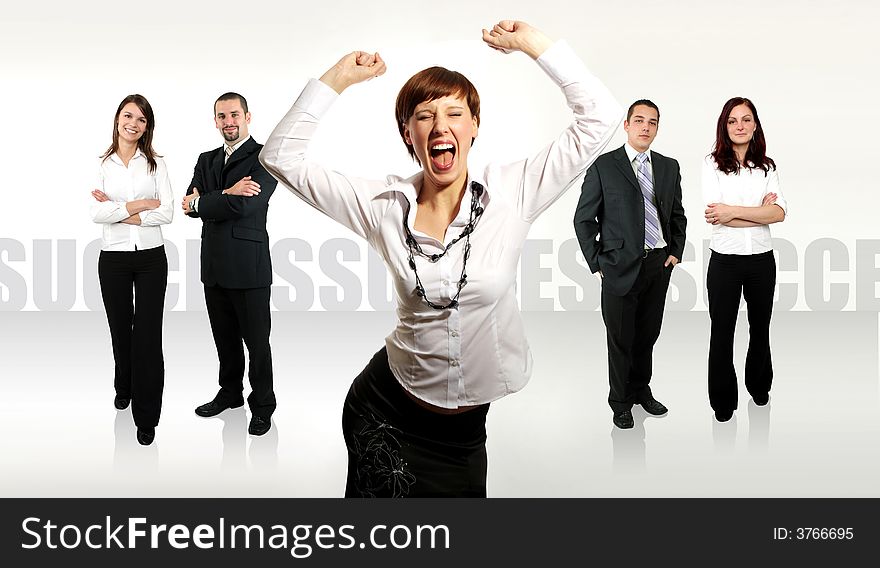 Business team with a businesswoman leading it. Business team with a businesswoman leading it