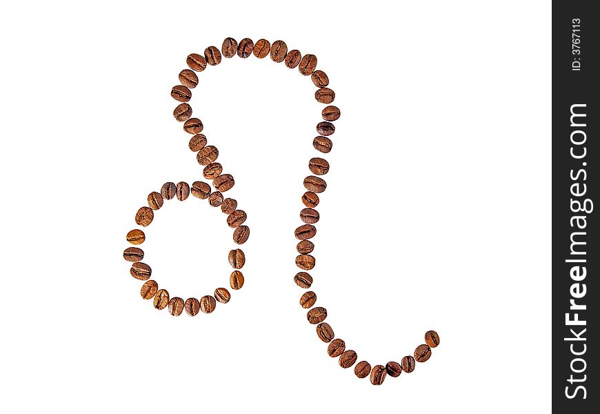 Zodiac sign leo from coffee beans on the white background. Zodiac sign leo from coffee beans on the white background
