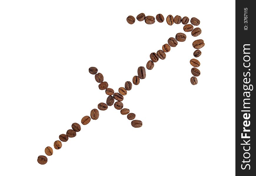 Zodiac sign sagitarius from coffee beans on the white background. Zodiac sign sagitarius from coffee beans on the white background