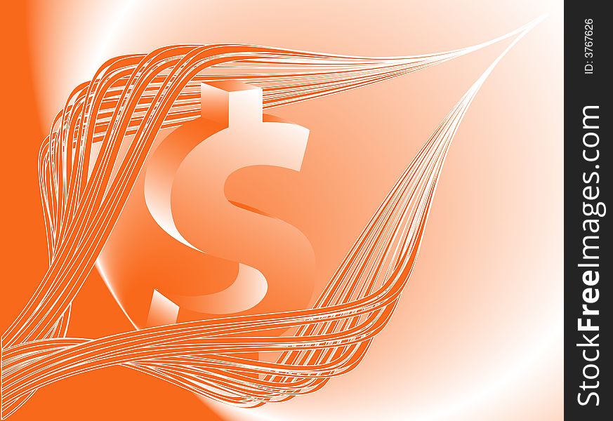 Illustration of abstract shapes and dollar, orange