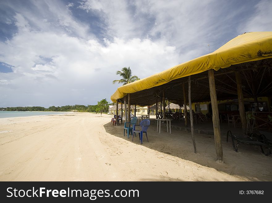 Picnic center beach caribbean corn island nicaragua central america with restaurant and hotel. Picnic center beach caribbean corn island nicaragua central america with restaurant and hotel