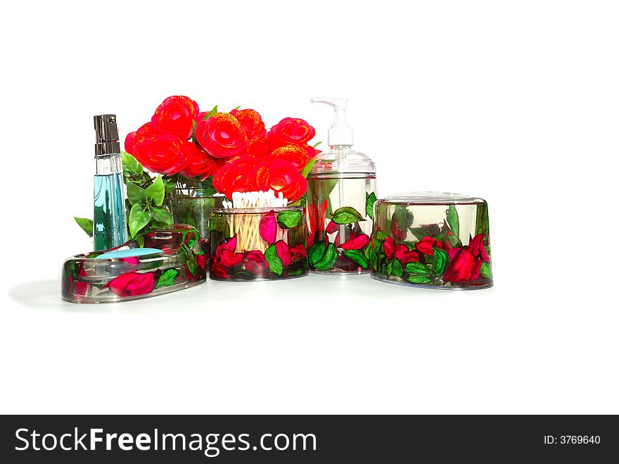 Bathroom set with red roses