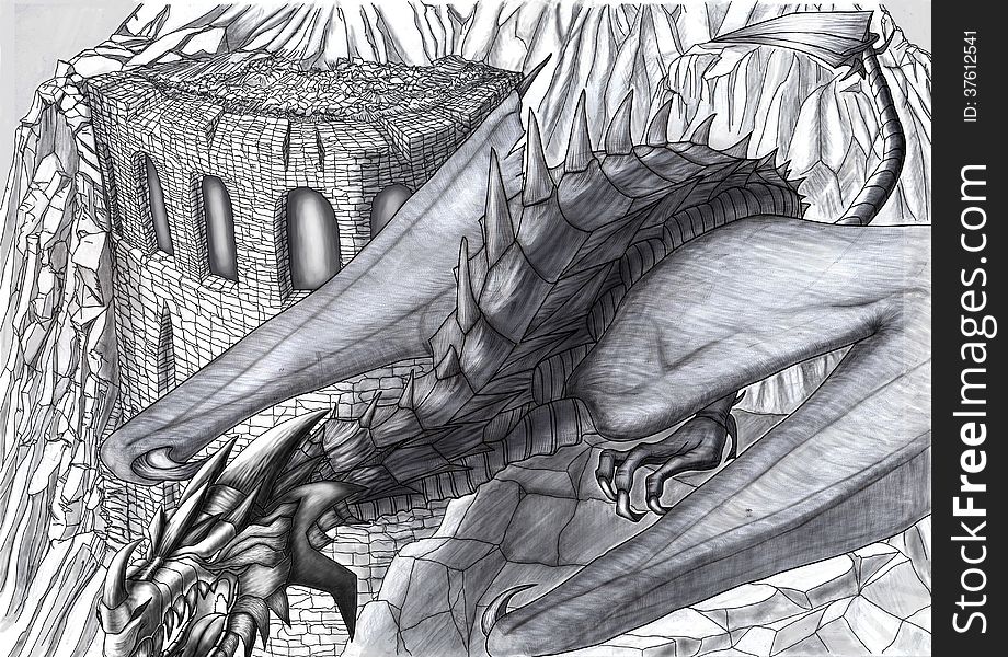 Dragon guarding the castle in montings