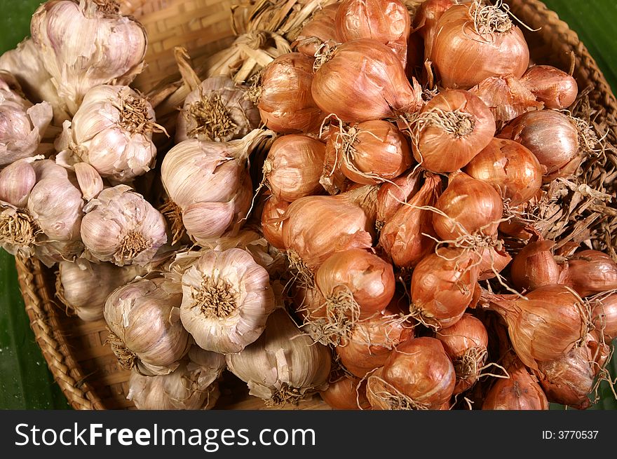 herb for healthy food ingredient garlic and red onion. herb for healthy food ingredient garlic and red onion