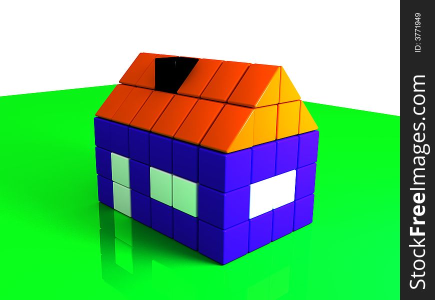 House from bricks on the green basis 3D model