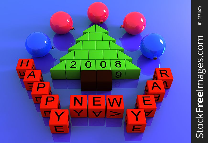 New Years tree with balls with inscription Happy new Year 3D model