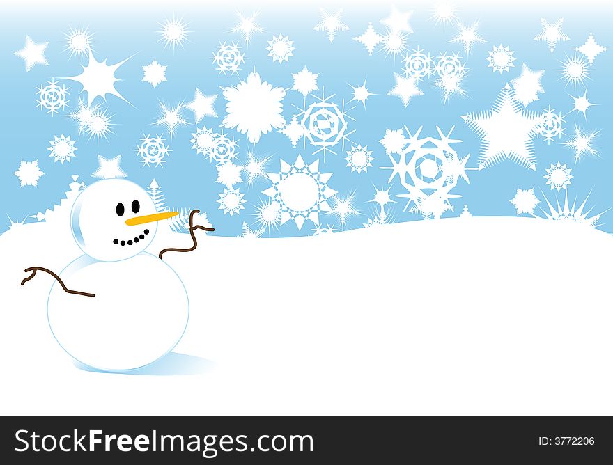 Vector illustration of a snowstorm during winter with a snowman in the foreground. Vector illustration of a snowstorm during winter with a snowman in the foreground