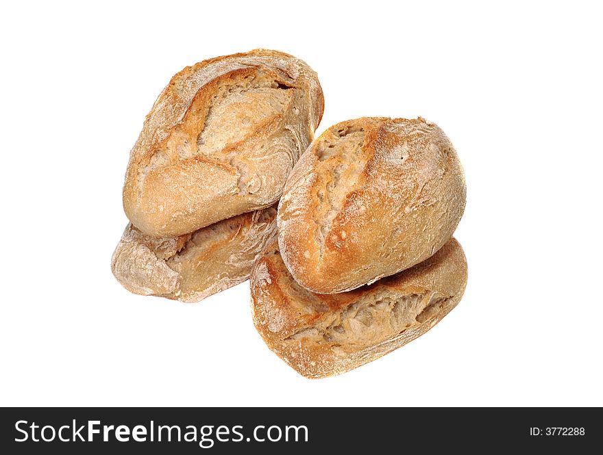 Pile of crispy delicious breads on white