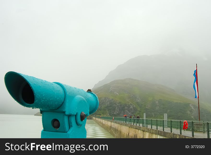 Reservoir and binocular in the Austrian Alps. Reservoir and binocular in the Austrian Alps