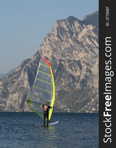 Winsurfer at the lake Garda, Italy. Winsurfer at the lake Garda, Italy