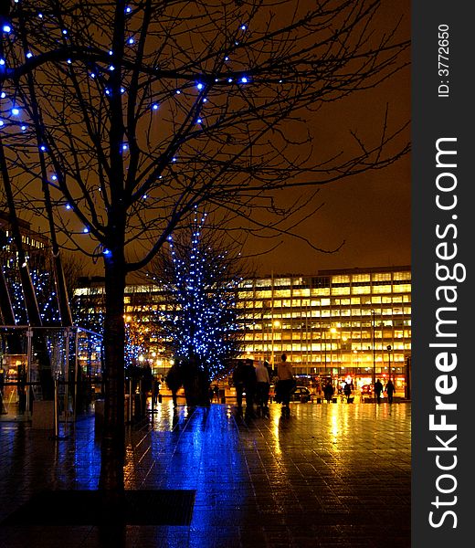 Trees lit up on the south bank of the thames, london. Trees lit up on the south bank of the thames, london