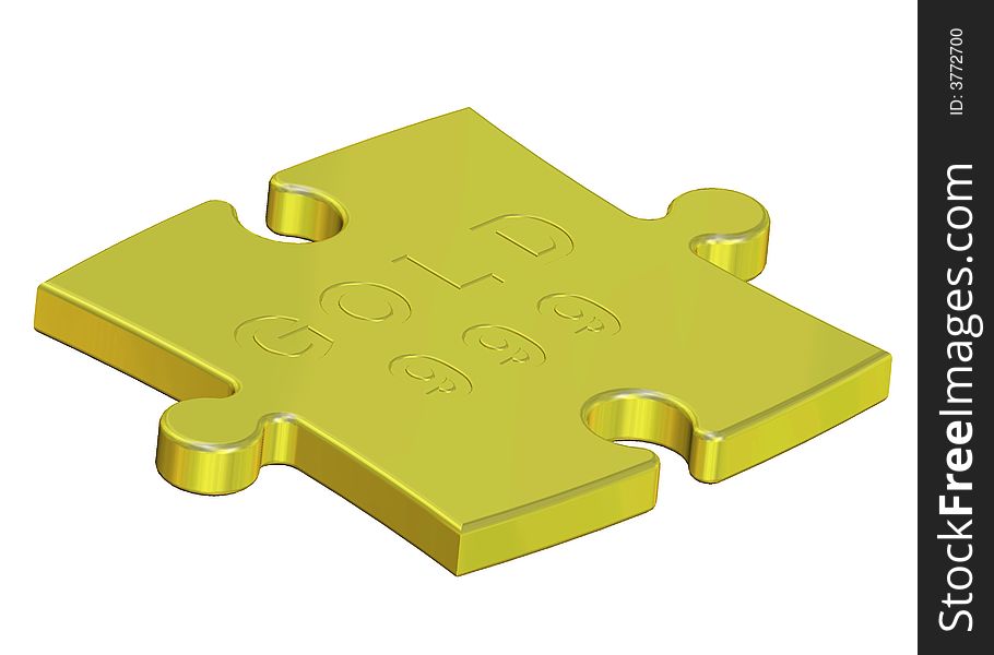 Slice gold 3d puzzle on a white background. Slice gold 3d puzzle on a white background