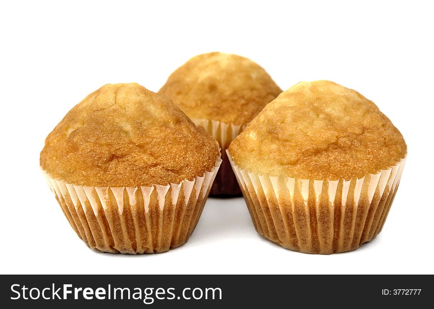 Three delicious cakes isolated in white background