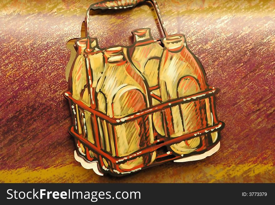 Bottles of milk illustrated on a brown background. Bottles of milk illustrated on a brown background.
