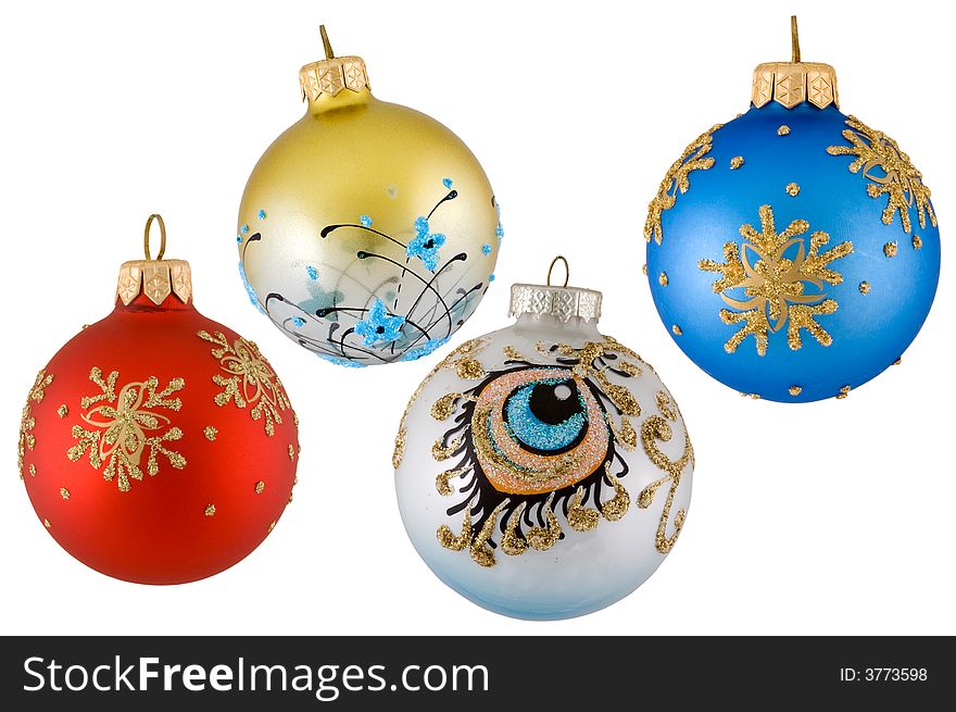 Isolated Christmas balls of different colors over white background