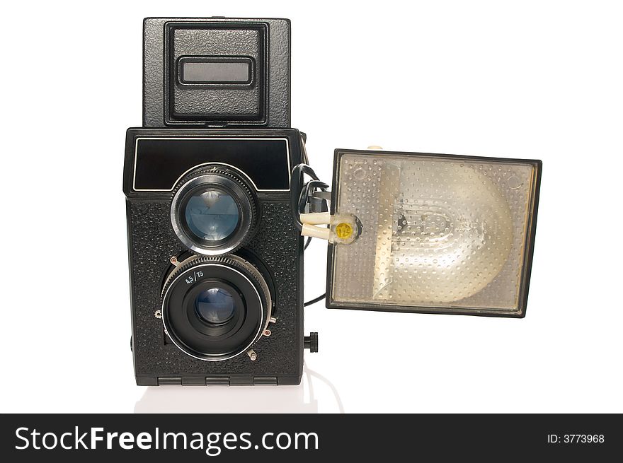 Twin-lens camera with flash isolated