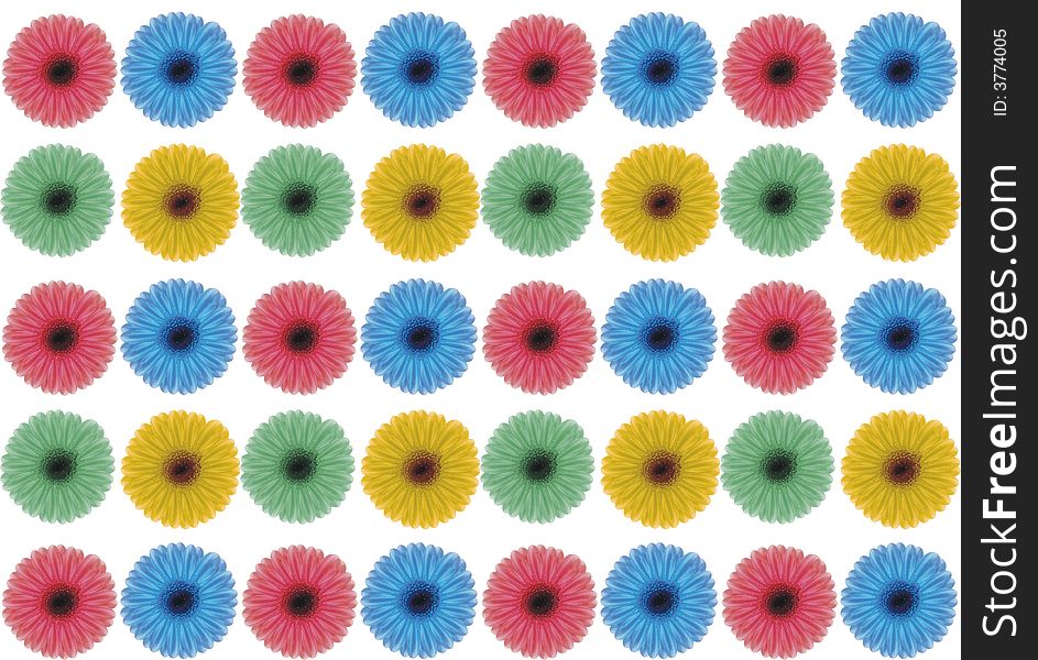 Retro flowers in different colors background