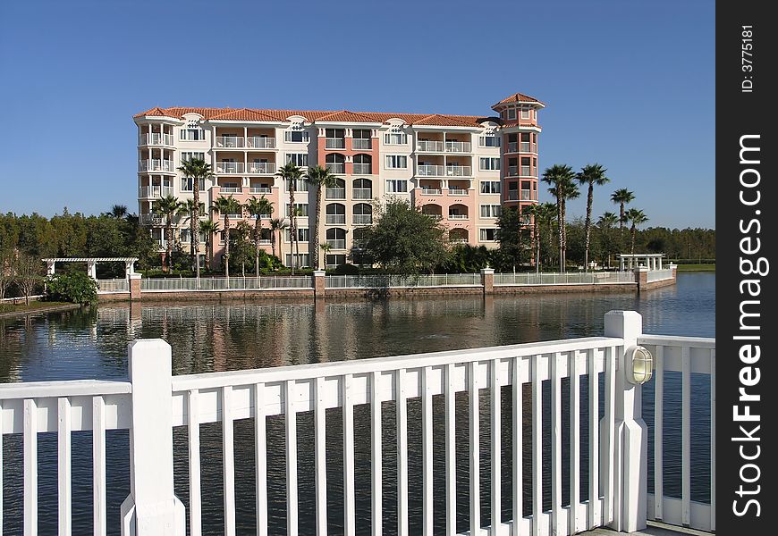 Vacation Resort Buildings Bridge & Lake 1