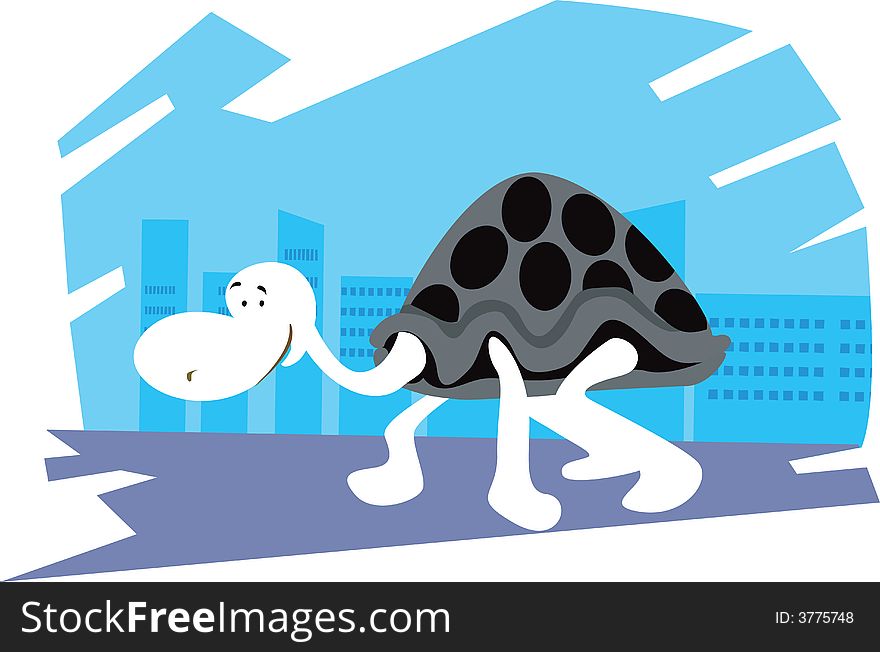 A cartoon tortoise
Walking through a 
road