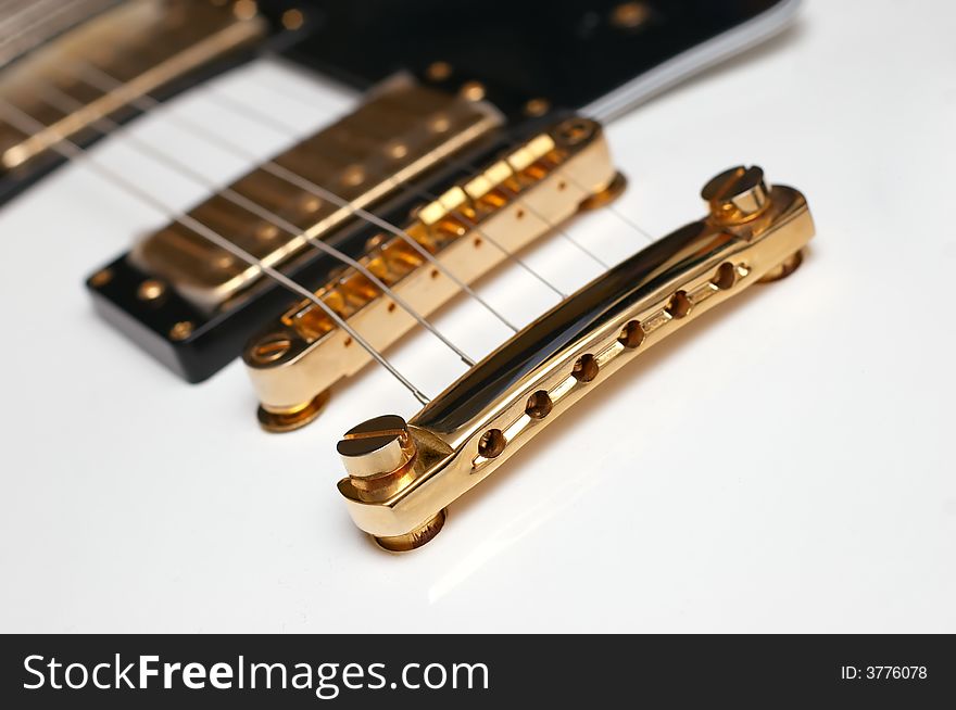 Electric guitar closeup, selective focus, copy space.