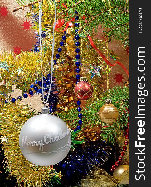 Christmas decorations of balls, ribbons and garlands. Christmas decorations of balls, ribbons and garlands.