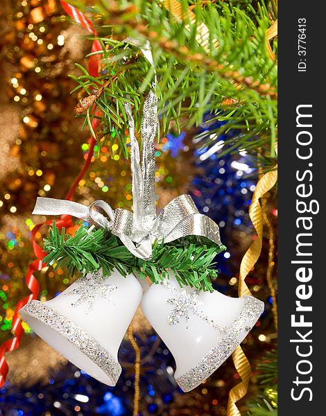 Christmas decorations of white handbells. Christmas decorations of white handbells.
