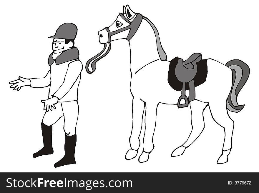 Art illustration: jockey and racehorse. Art illustration: jockey and racehorse