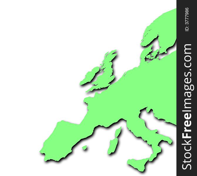 Green outline map of Europe on white. Green outline map of Europe on white