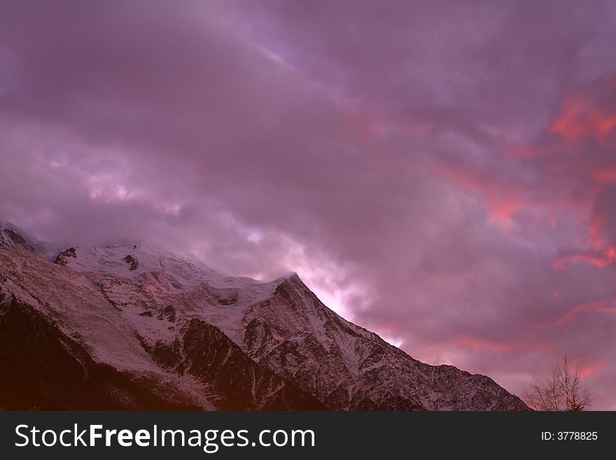 View of mont blanc, in the french alps and clouds