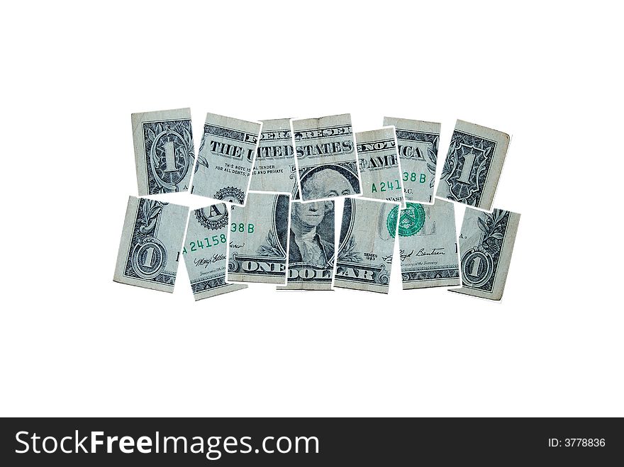 One american dollar on the white background