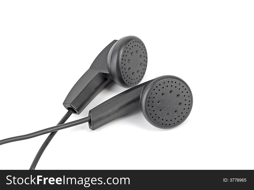 Black earphones in white background
