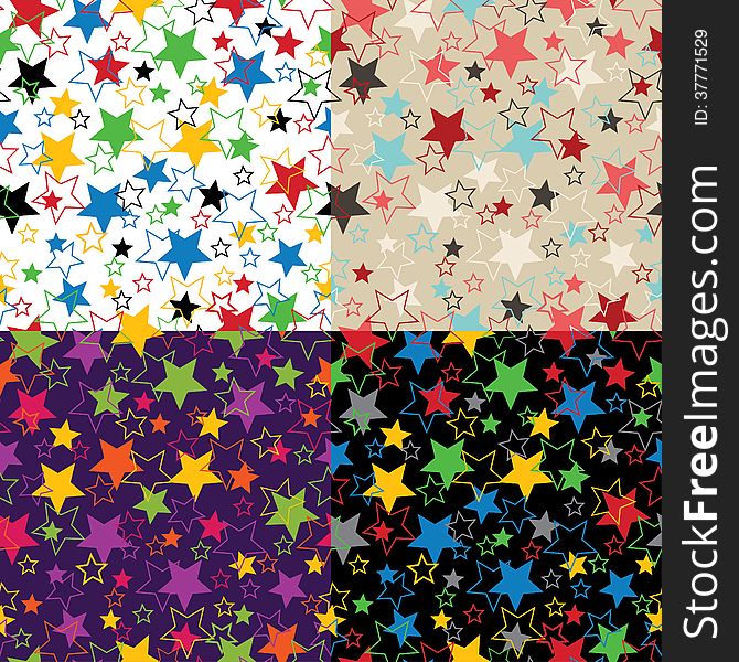 Stars of five colors.Set  Seamless ornament or bac