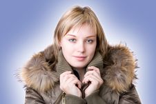 Young Girl In A Jacket With A Fur Collar Stock Photos
