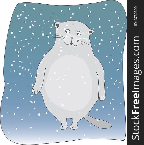 Funny grey cat and snowflakes. Funny grey cat and snowflakes