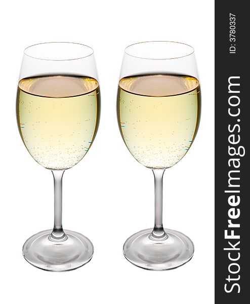 Two glasses of white wine isolated on white