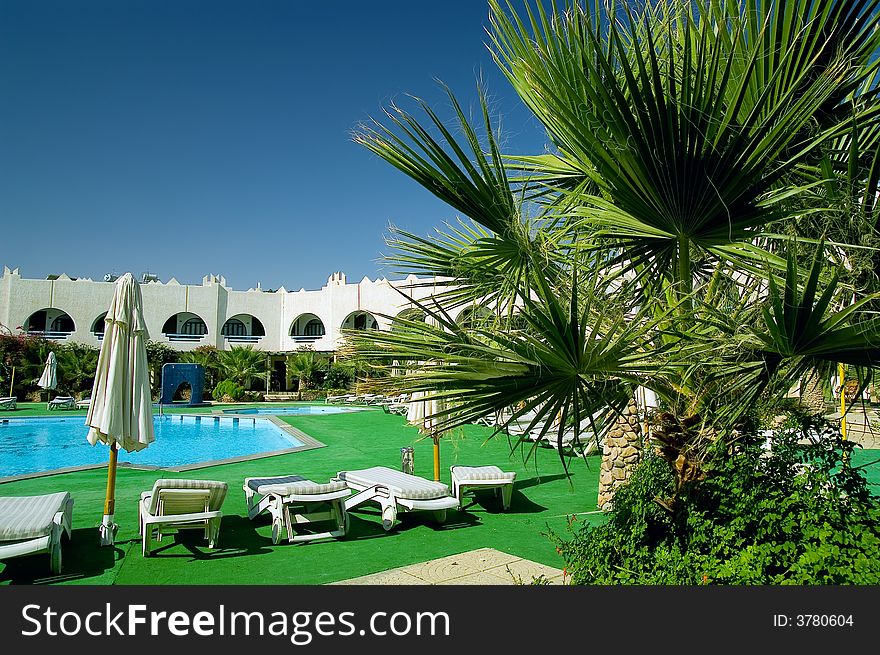 Small Egyptian hotel with swimming pool