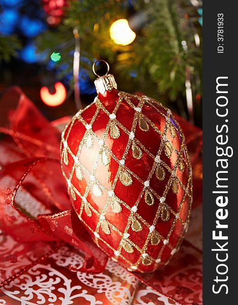 Christmas decoration with red bauble.