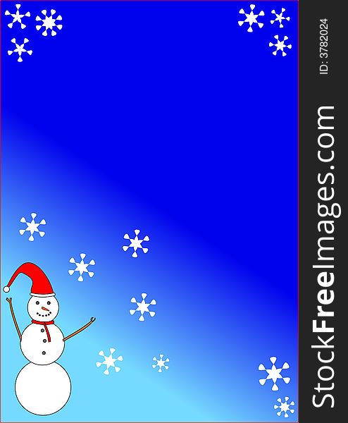 A background image with snowflakes and a snowman wearing a Santa hat and scarf, perfect for Christmas. A background image with snowflakes and a snowman wearing a Santa hat and scarf, perfect for Christmas.