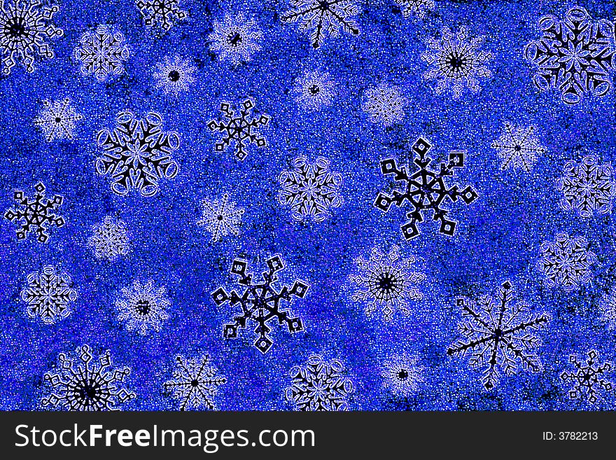 A variety of snowflakes on a blue crystal like background. A variety of snowflakes on a blue crystal like background