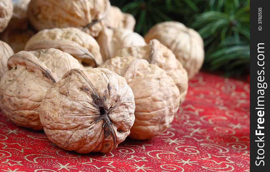 Close up of walnuts on a cloth
