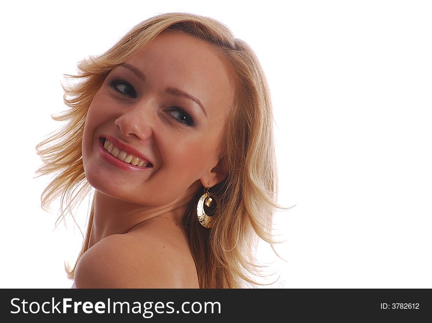 Portrait smile blonde girl isolated