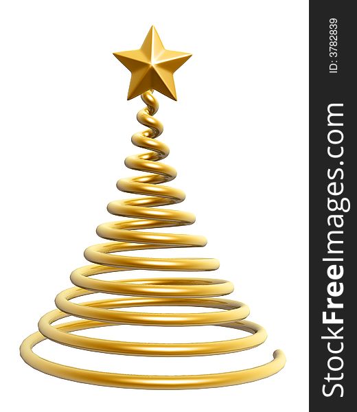 Golden christmas tree and star on white background