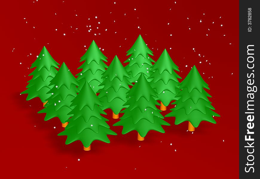 Christmas tree and snow flake on white background